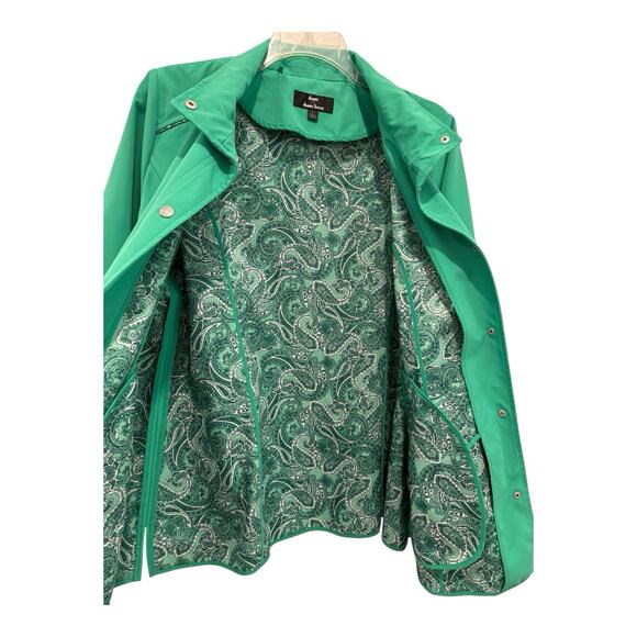 Dennis By Dennis Basso Coat Womens Large Green Hood Paisley Lined Pockets Jacket - Picture 6 of 15